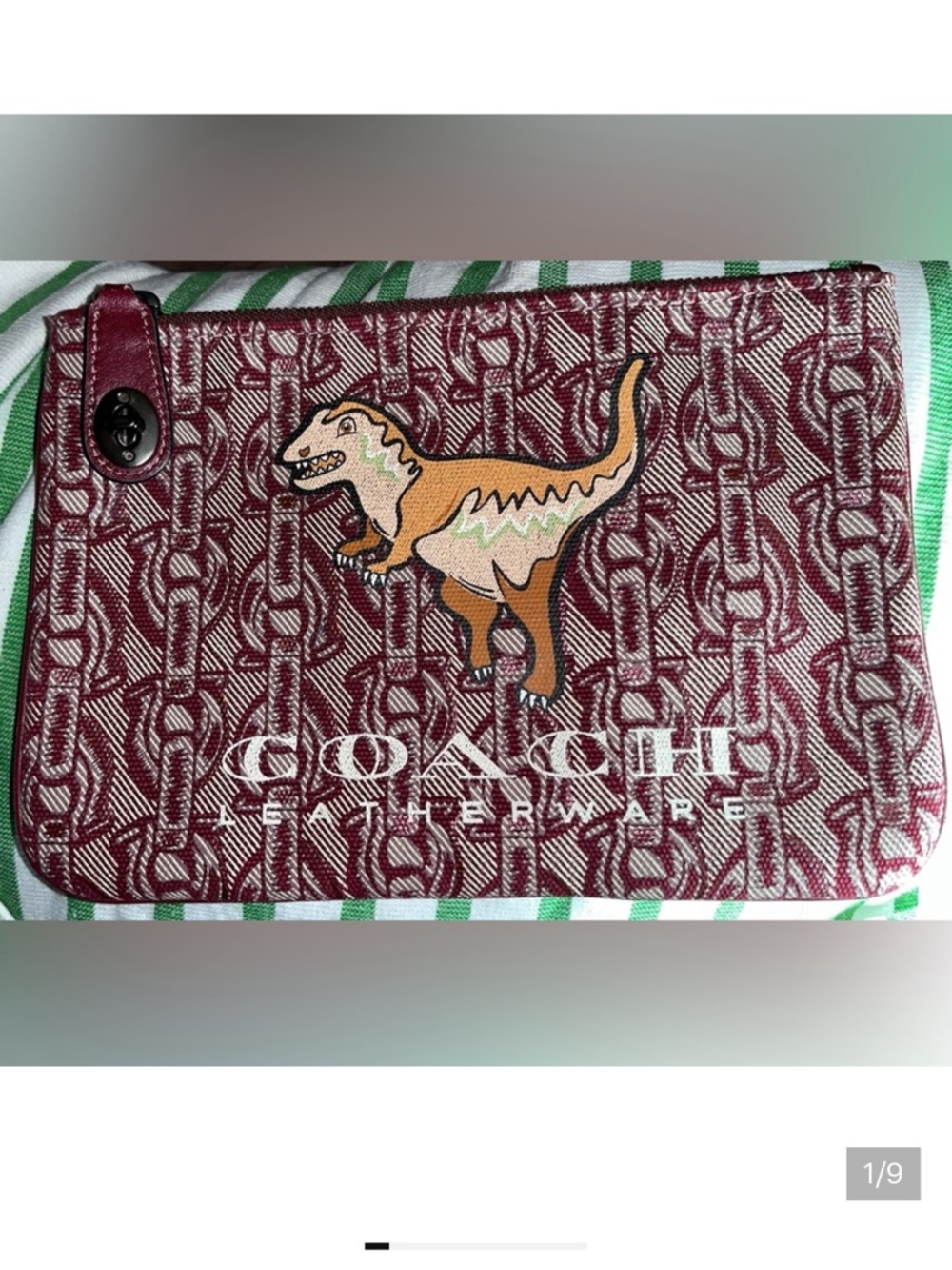 Coach EUC Rexy Story Patch Turnlock Large Coated Canvas Clutch - like new